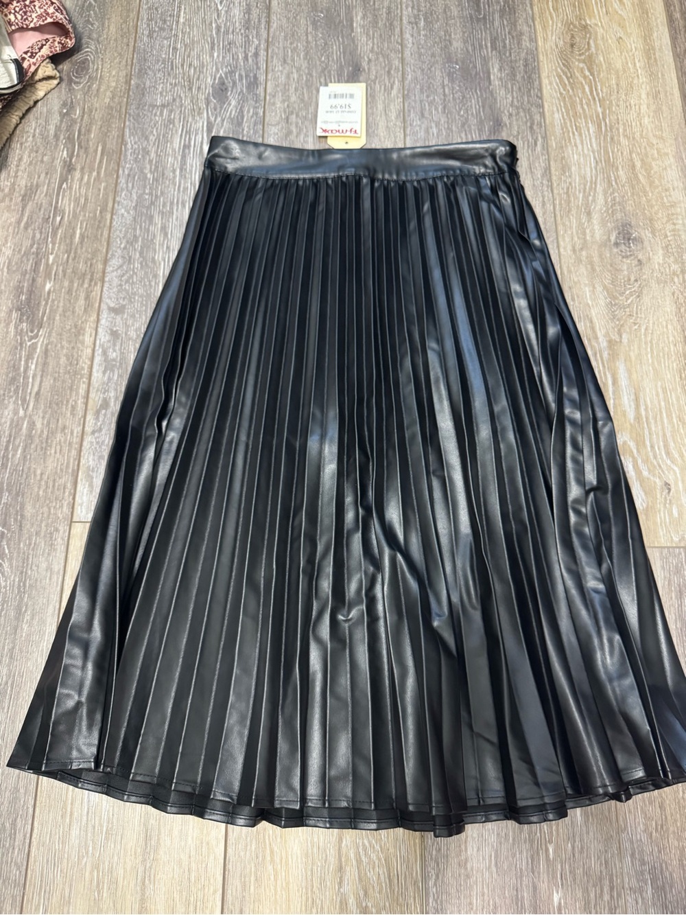 Faux Leather Pleated A-Line Skirt - Black